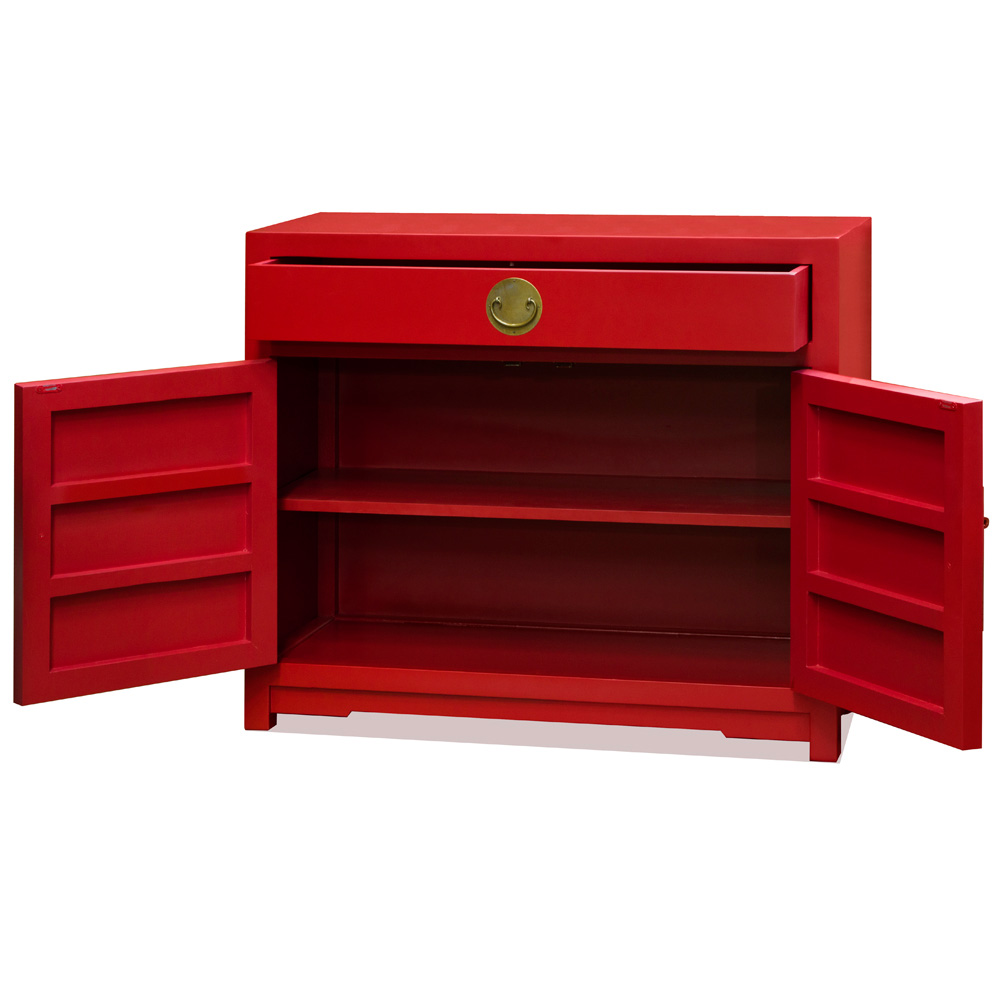 Matte Red Elmwood Chinese Ming Cabinet