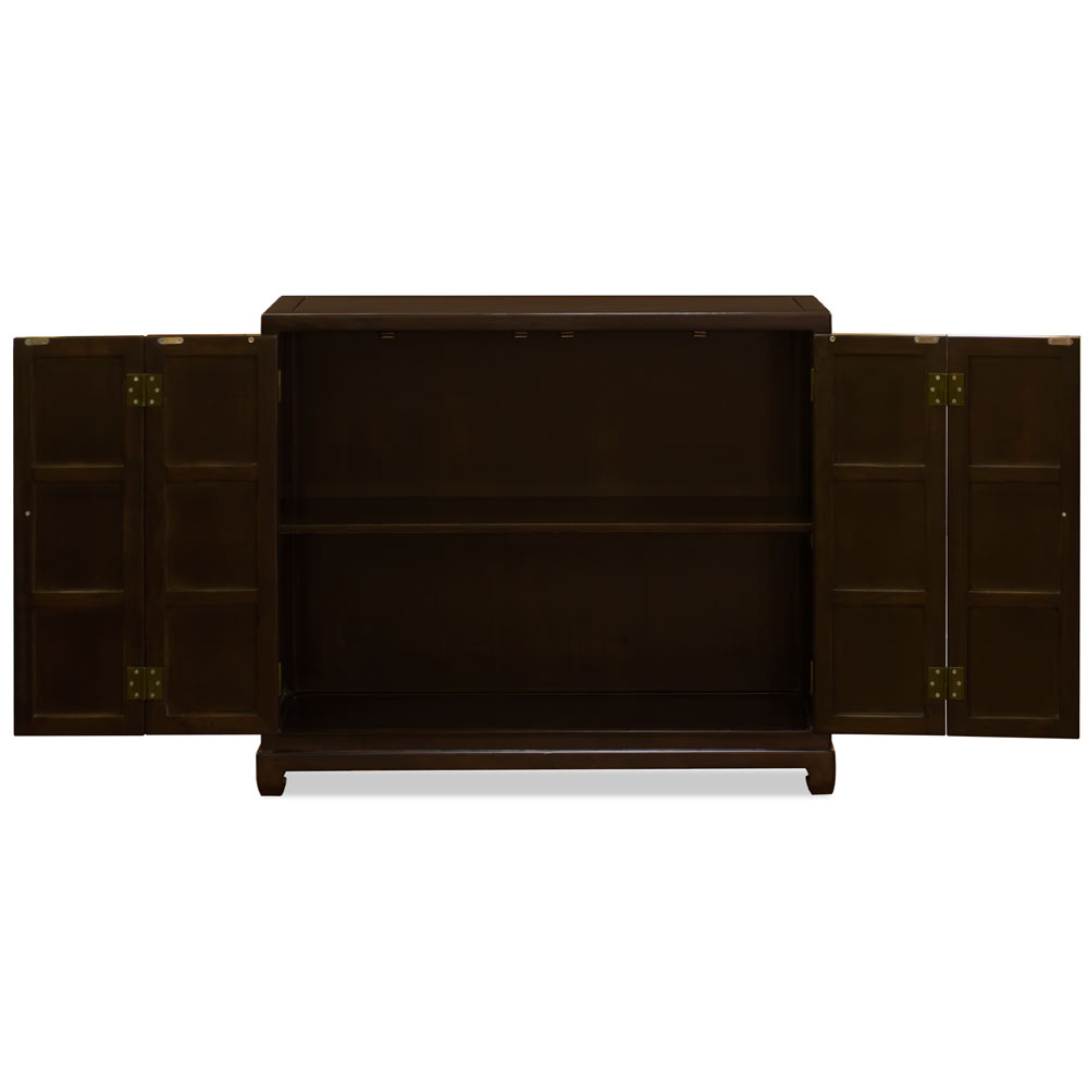 Dark Espresso Elmwood Bi-Fold Door Chinese Ming Bar Cabinet