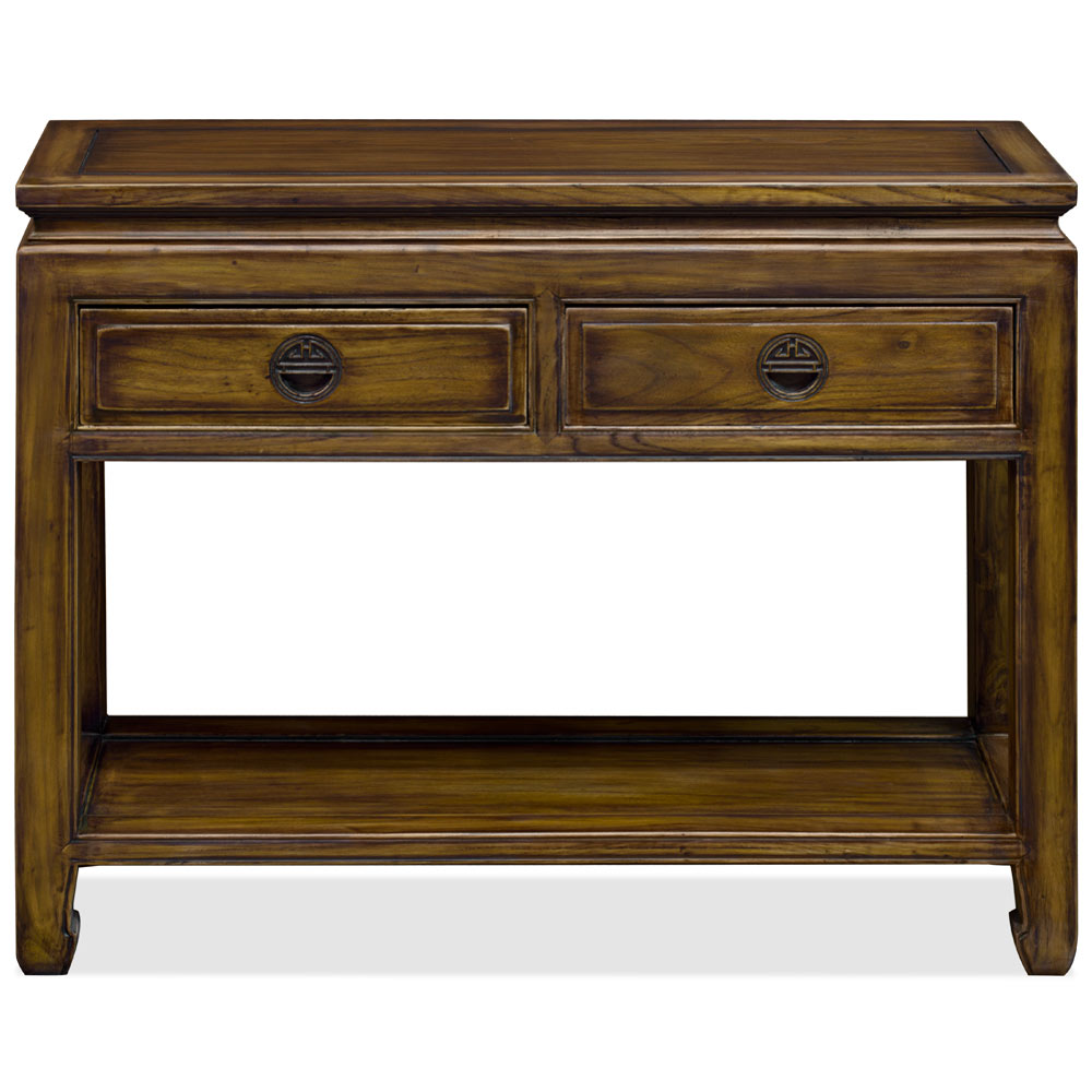 Distressed Mahogany Elmwood Chinese Longevity Console Table