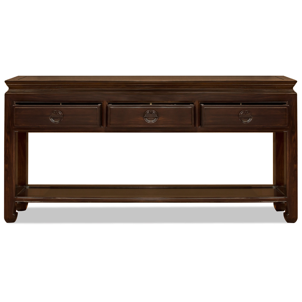 Dark Espresso Elmwood Chinese Longevity Console Table