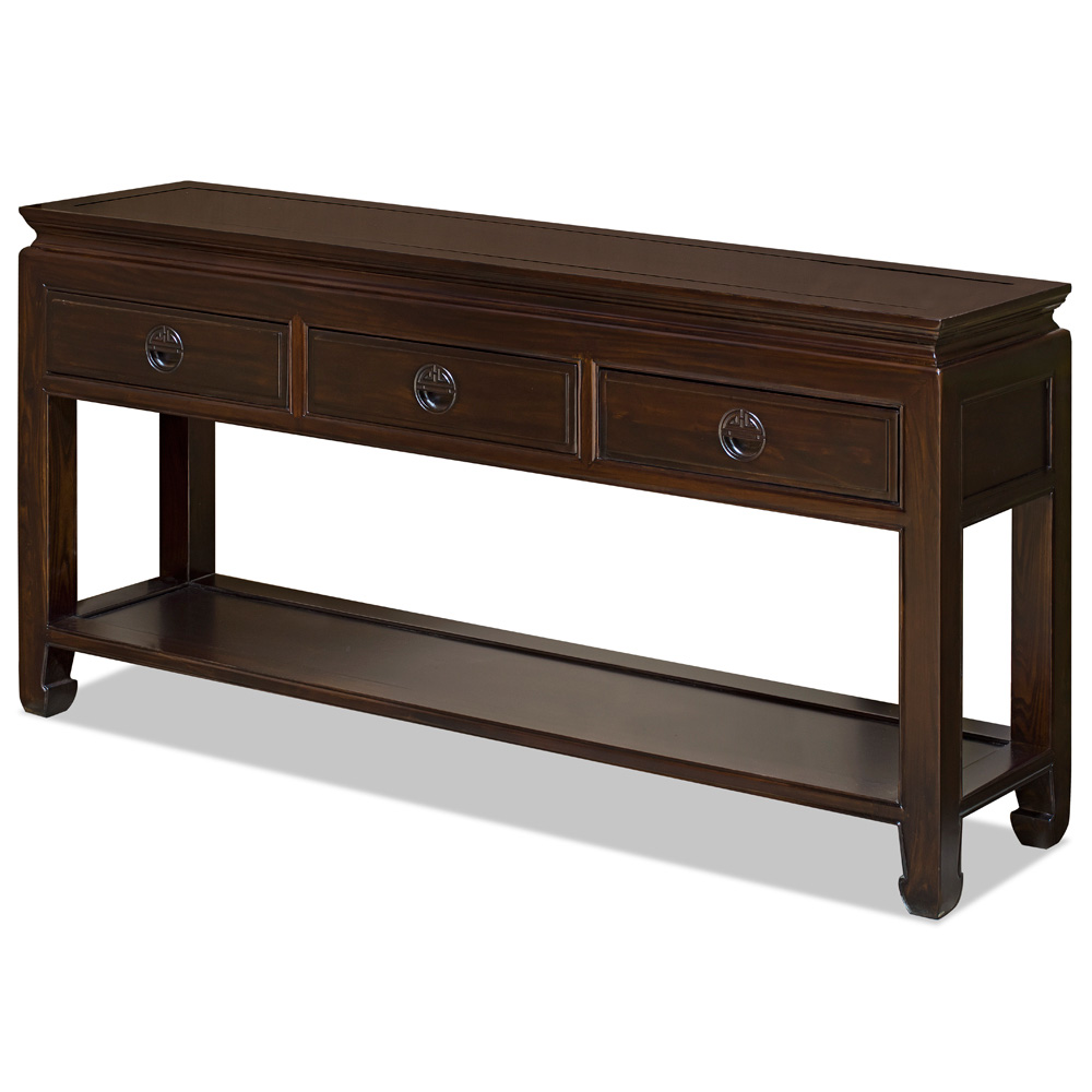 Dark Espresso Elmwood Chinese Longevity Console Table