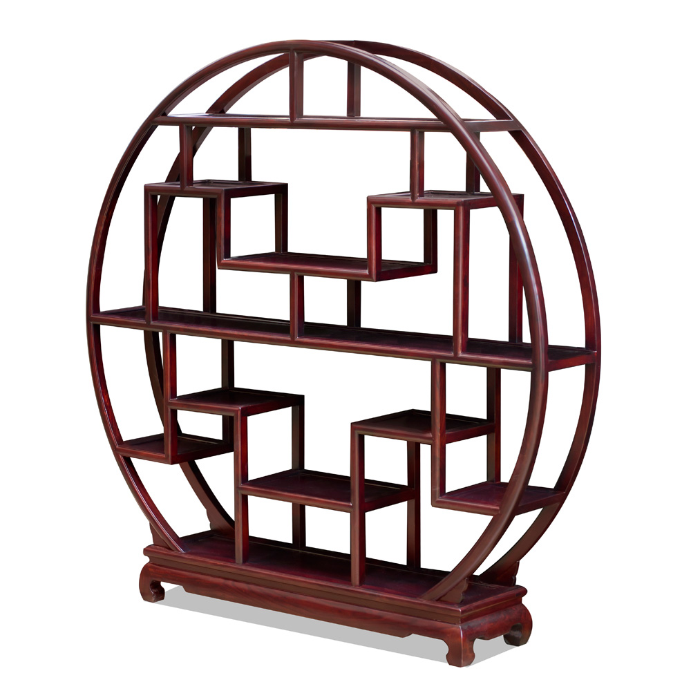 Dark Cherry Elmwood Asian Moon Curio Stand