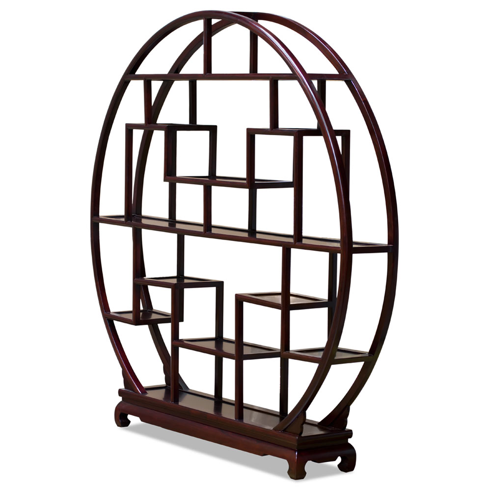 Dark Cherry Grand Elmwood Asian Moon Curio Stand