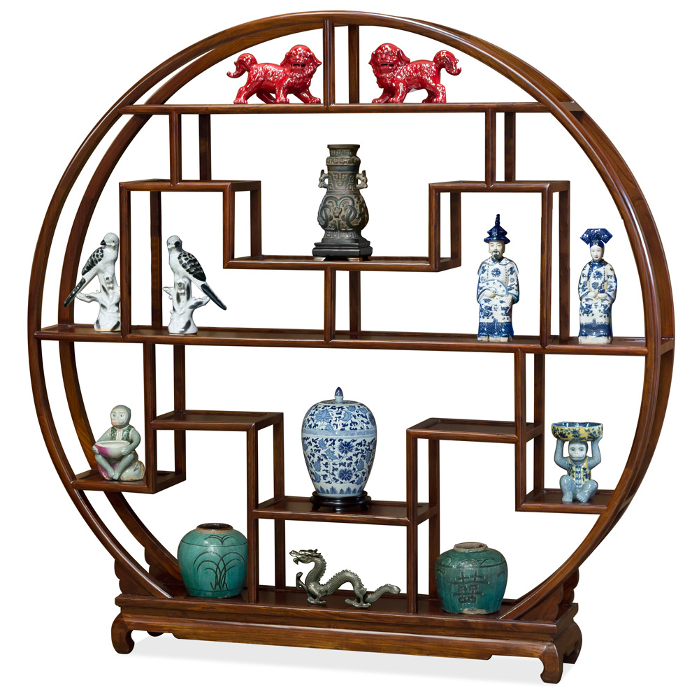 Mahogany Finish Grand Elmwood Asian Moon Curio Stand