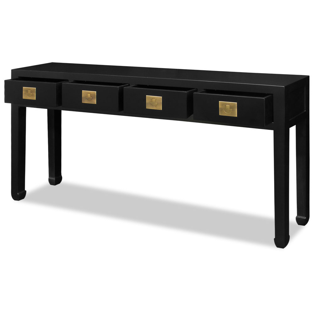 Matte Black Elmwood Chinese Ming Console Table with 4 Drawers