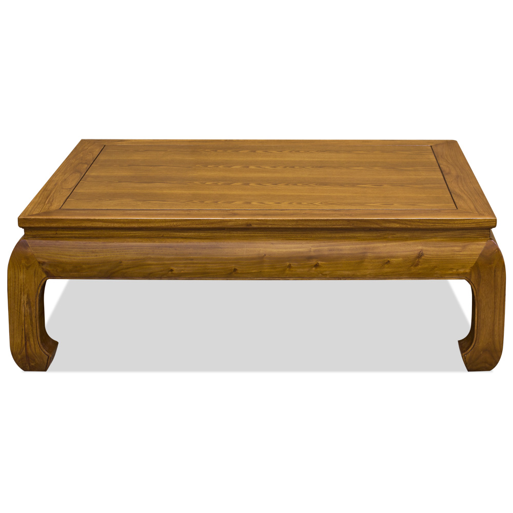 Walnut Finish Elmwood Chinese Ming Rectangle Coffee Table