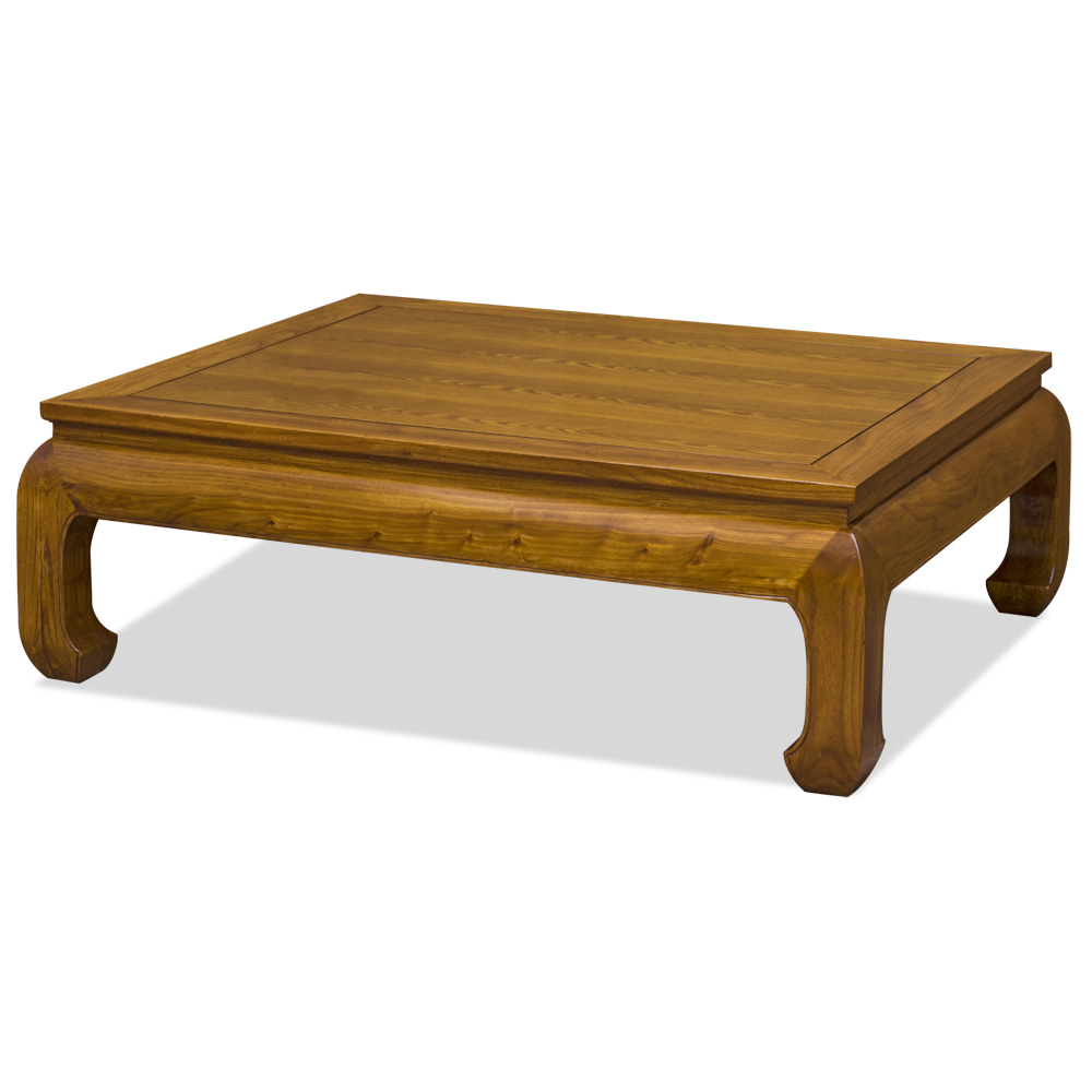 Walnut Finish Elmwood Chinese Ming Rectangle Coffee Table