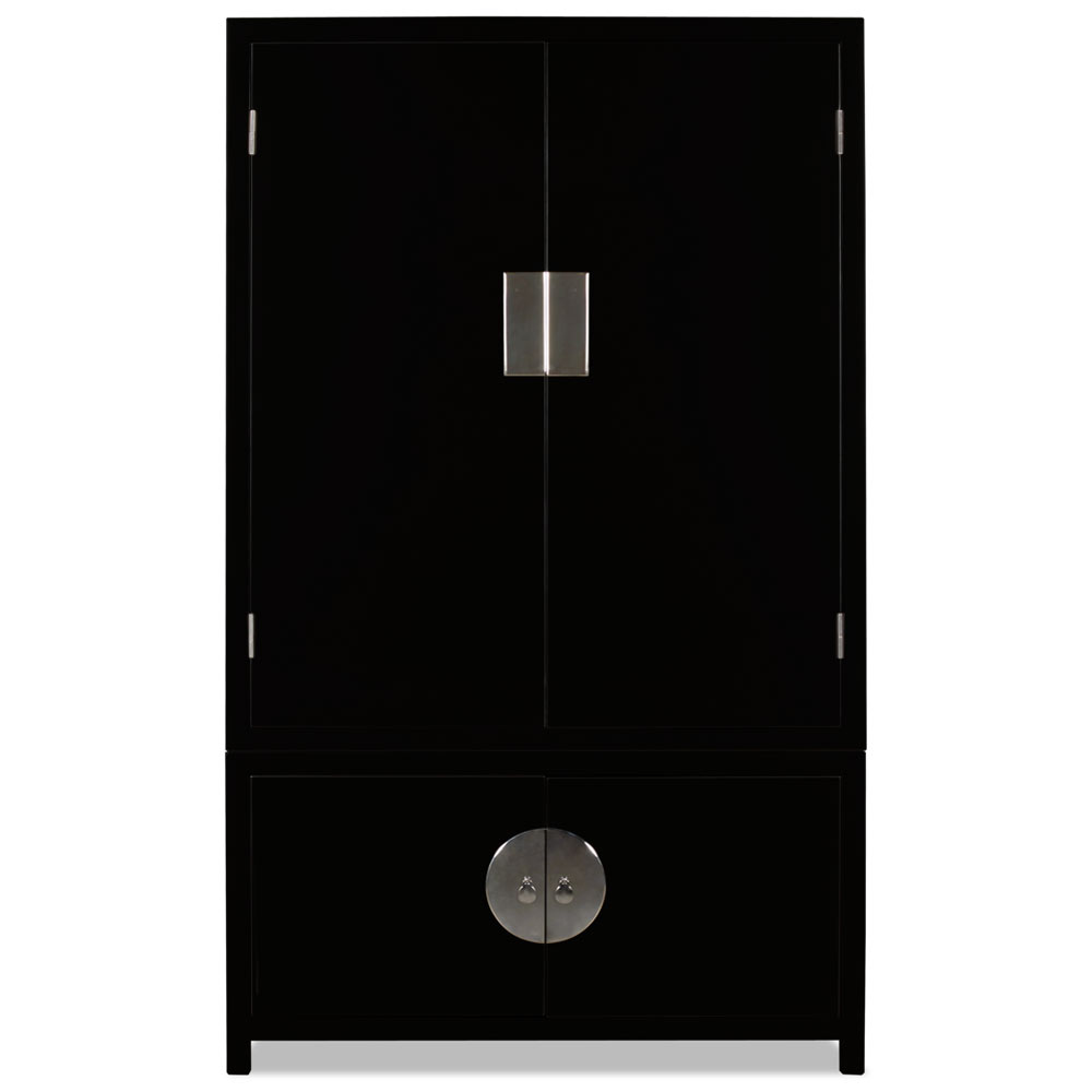 Matte Black Elmwood Chinese Qing Armoire