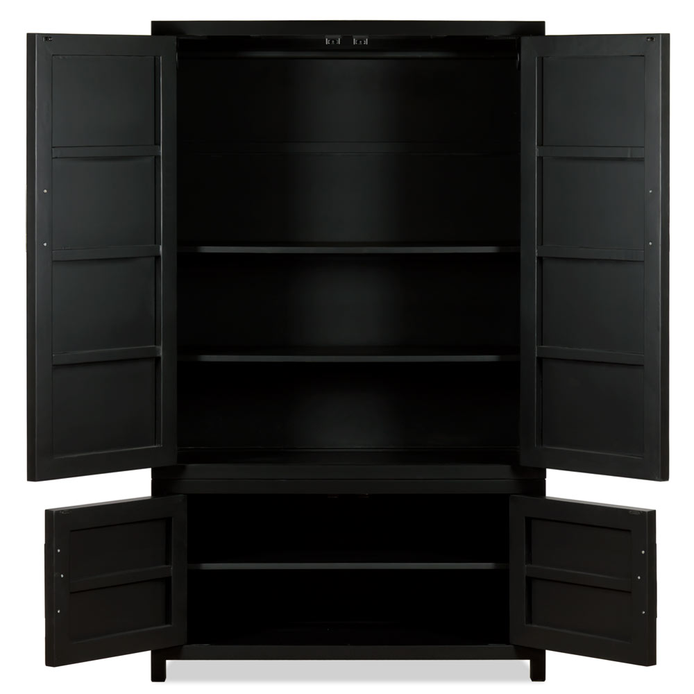 Matte Black Elmwood Chinese Qing Armoire