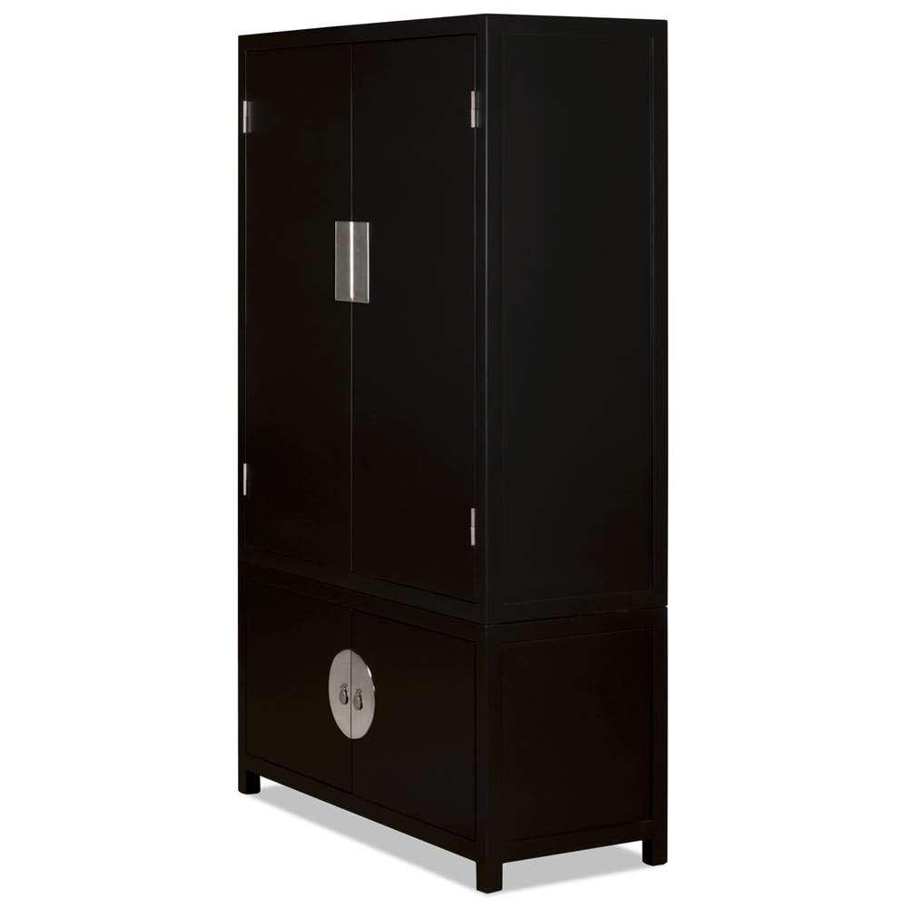 Matte Black Elmwood Chinese Qing Armoire