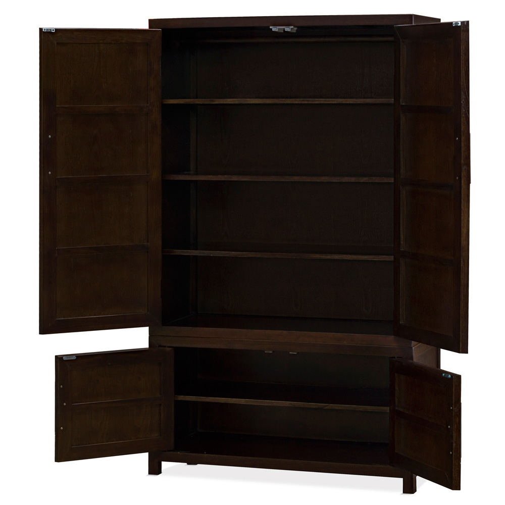 Dark Mahogany Finish Elmwood Chinese Qing Armoire