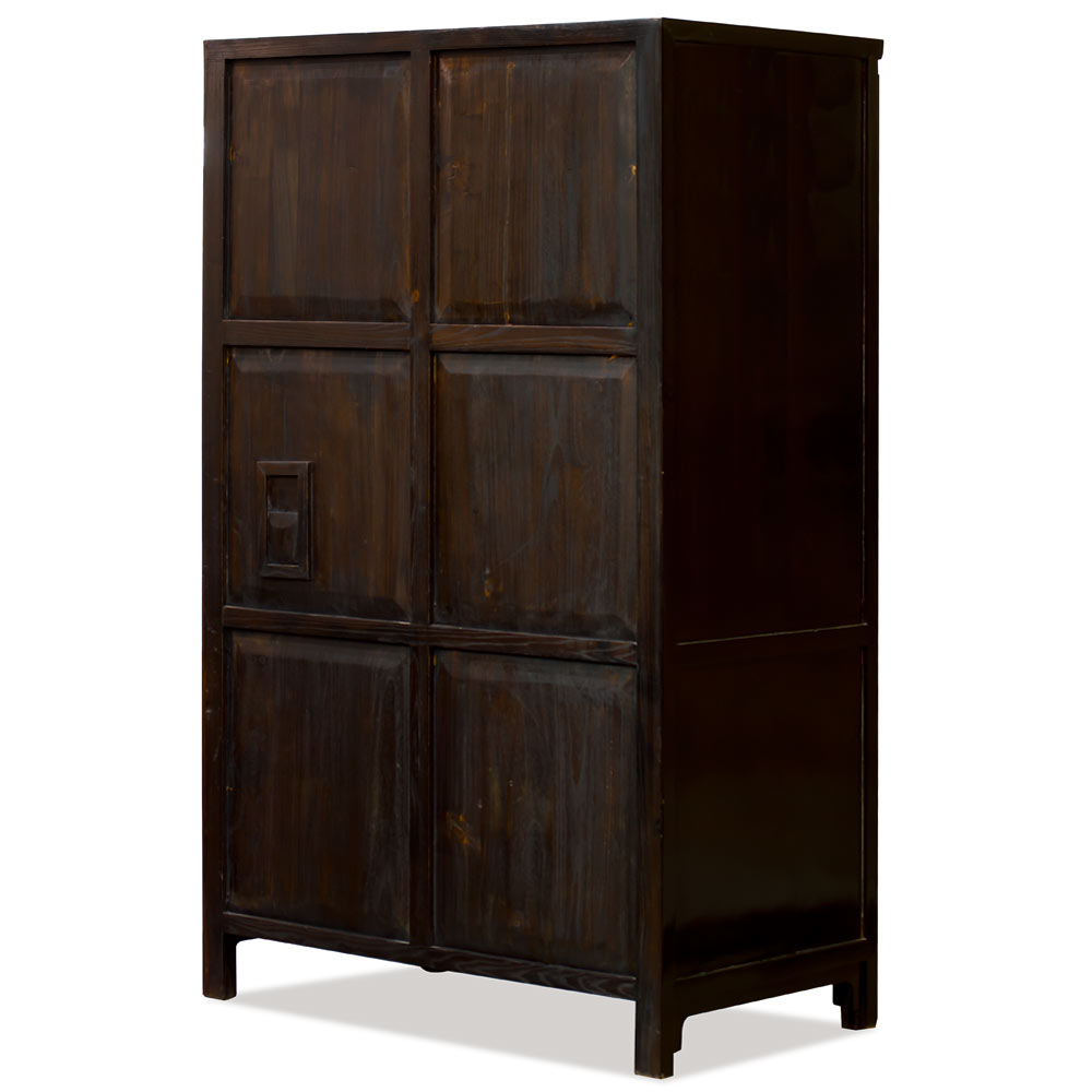 Dark Espresso Elmwood Ming Armoire With Chinese Zodiac Plates