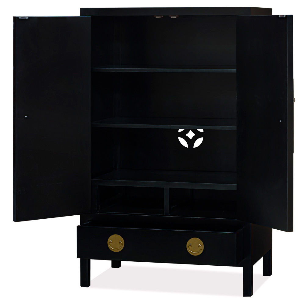 Matte Black Elmwood Chinese Ming Armoire