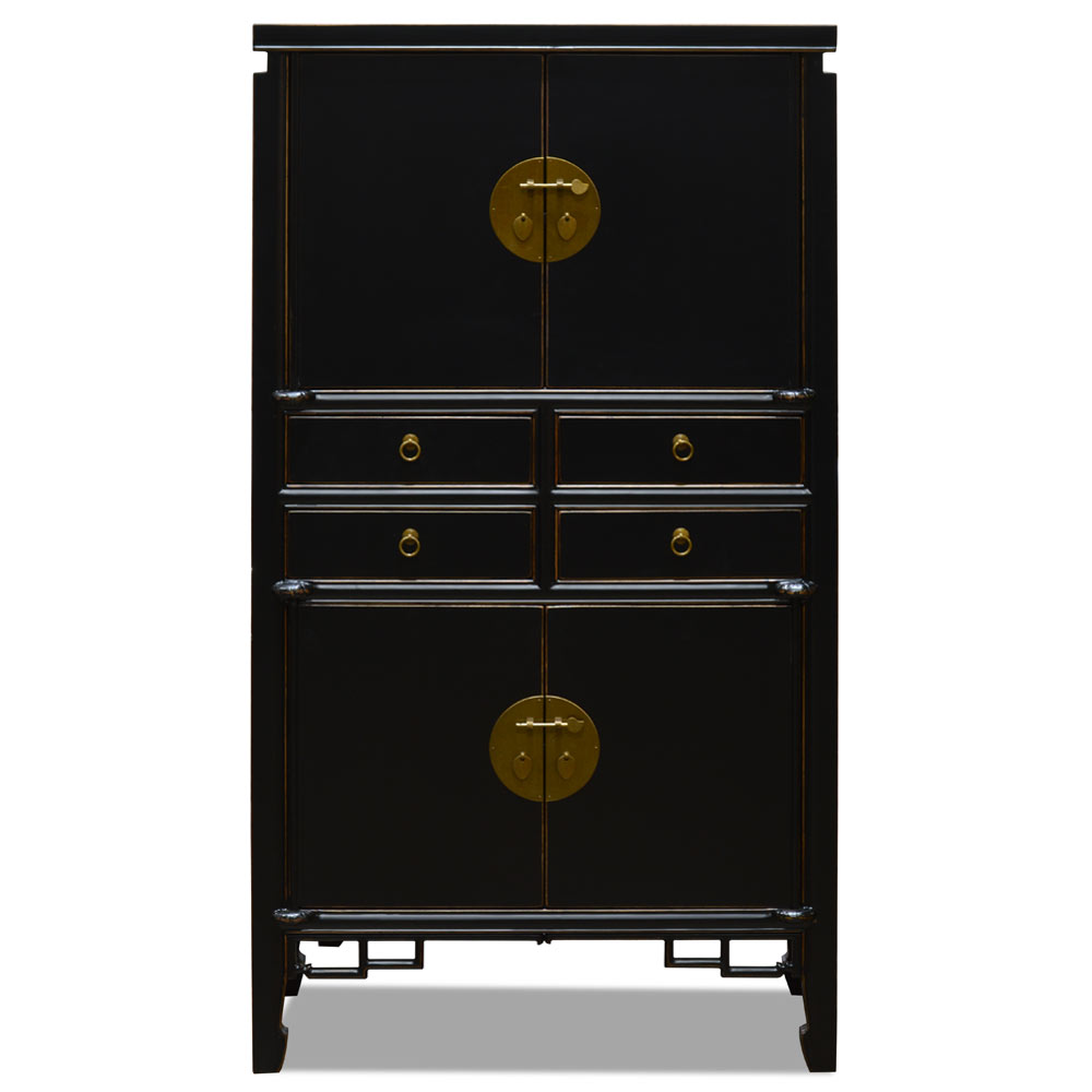 Distressed Black Elmwood Chinese Ming Armoire