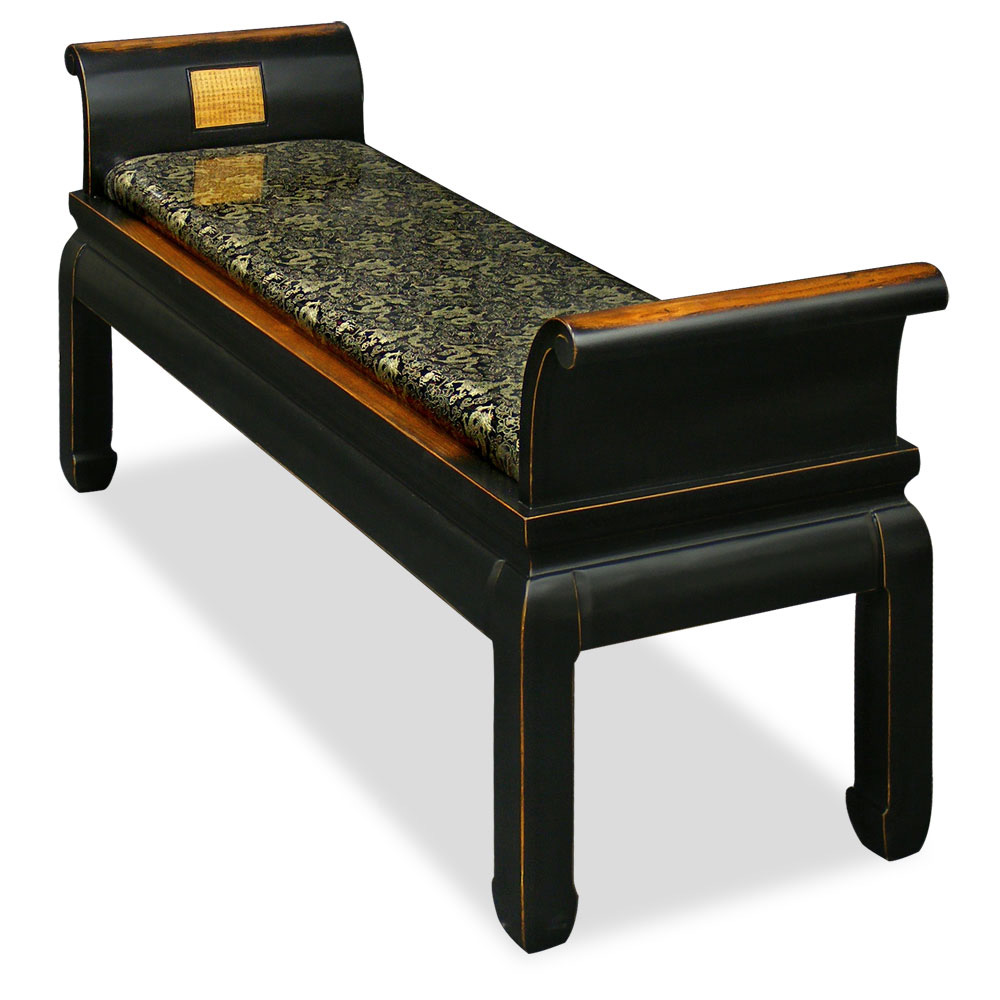 Distressed Black Elmwood Zhou Yi Asian Bench