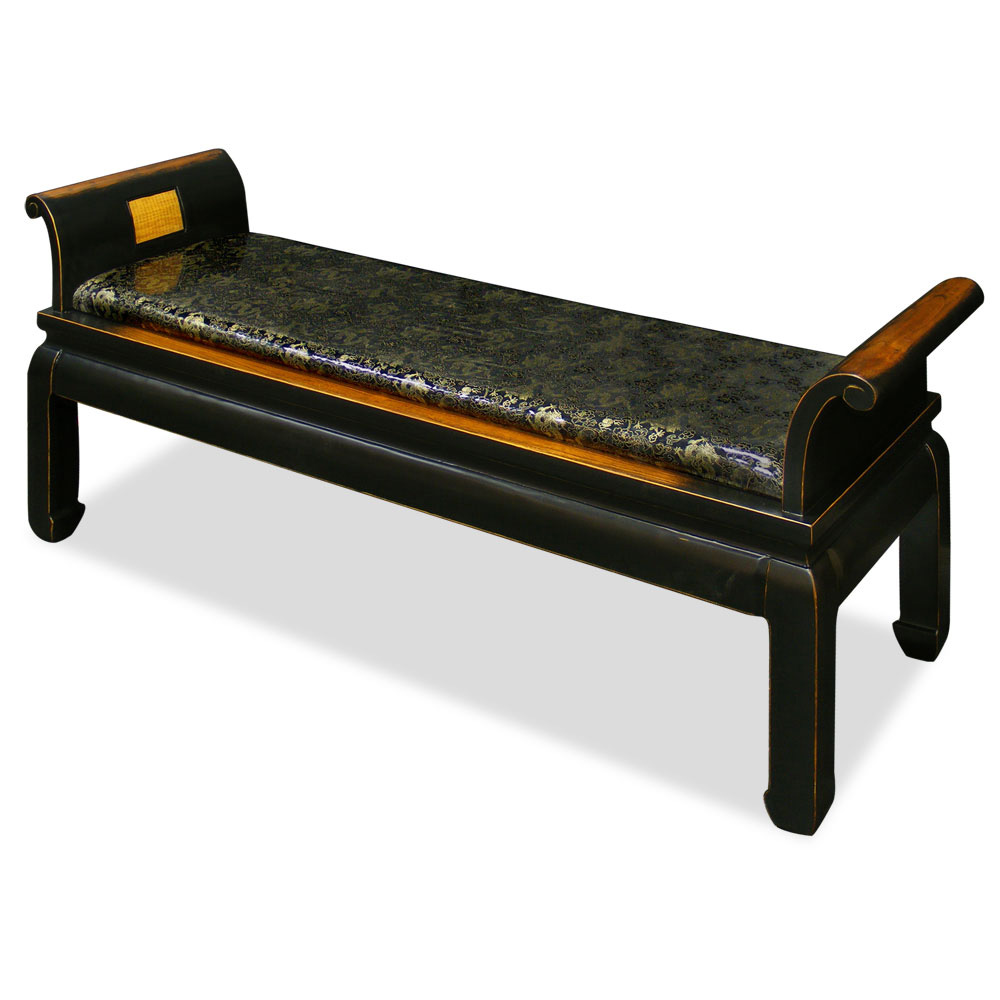 Distressed Black Elmwood Zhou Yi Asian Bench