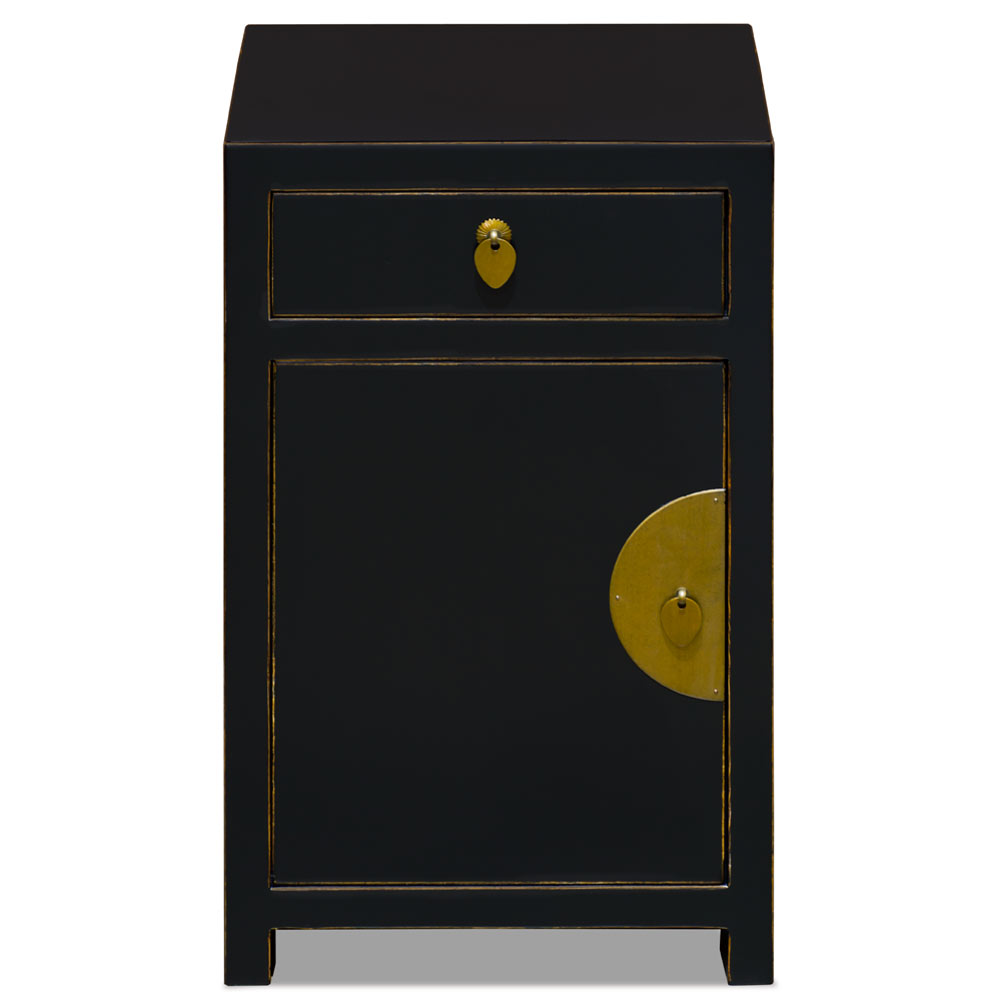 Distressed Black Petite Elmwood Chinese Ming Cabinet