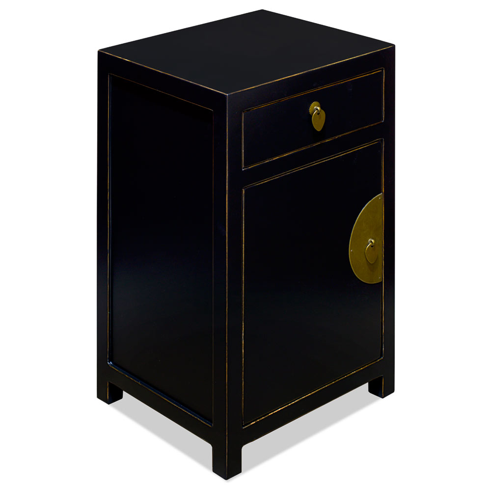 Distressed Black Petite Elmwood Chinese Ming Cabinet