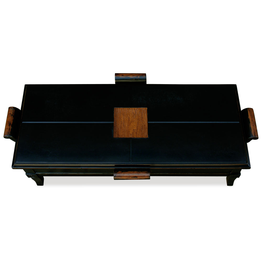 Distressed Black Elmwood Zhou Yi Rectangular Asian Coffee Table