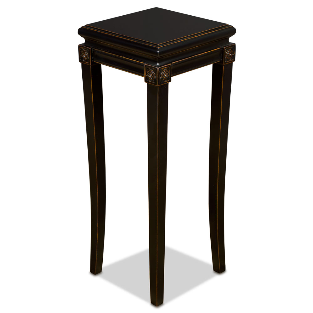 Distressed Black Elmwood Zhou Yi Asian Pedestal