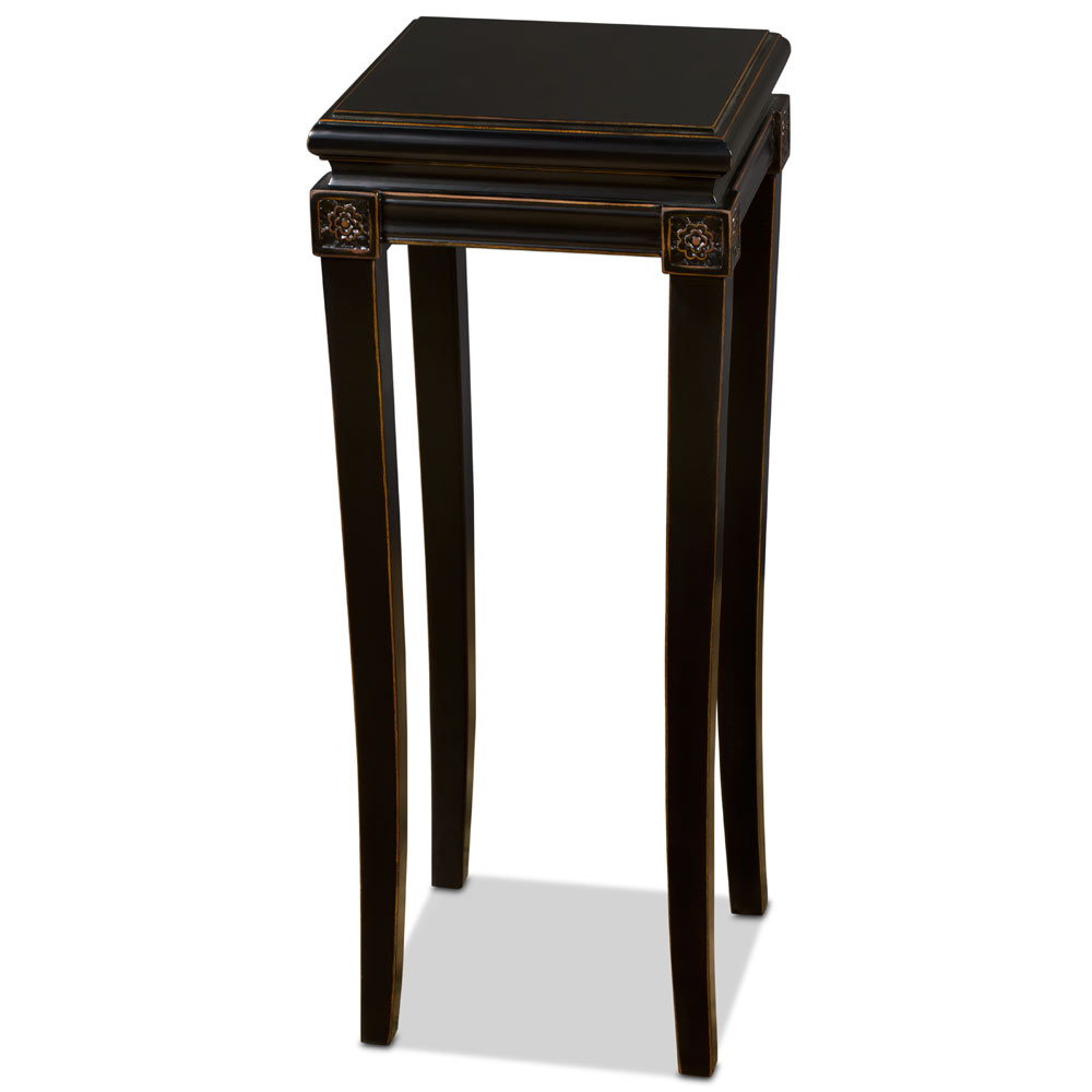 Distressed Black Elmwood Zhou Yi Asian Pedestal