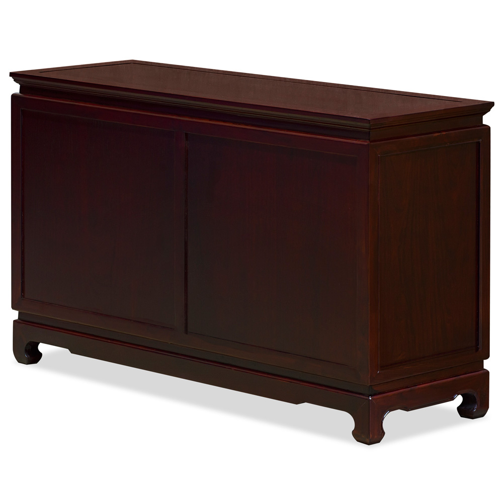 Dark Cherry Elmwood Flower and Bird Motif Oriental Chest of Drawers