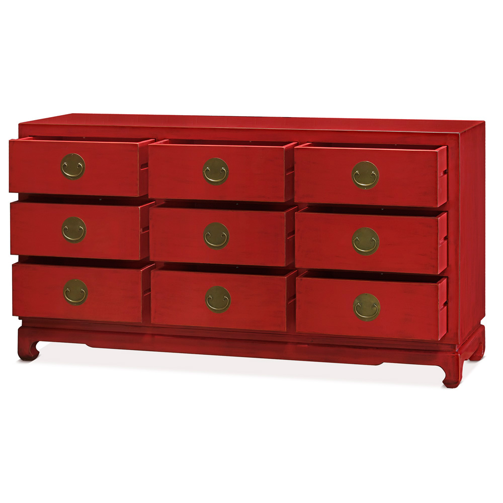 Red Elmwood Chinese Ming Chest of 9 Drawers