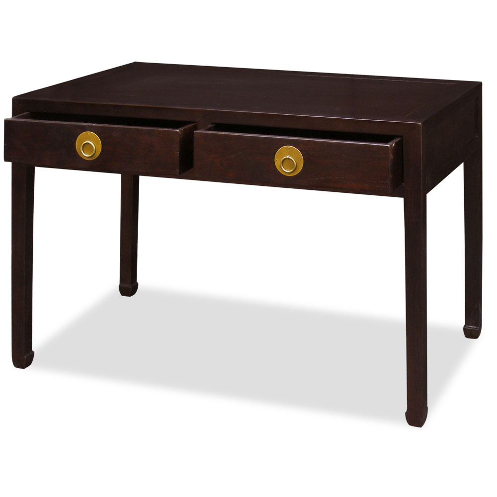 Dark Espresso Elmwood Chinese Ming Desk with 2 Drawers