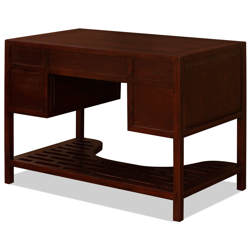 Dark Cherry Elmwood Chinese Ming Desk with 5 Drawers