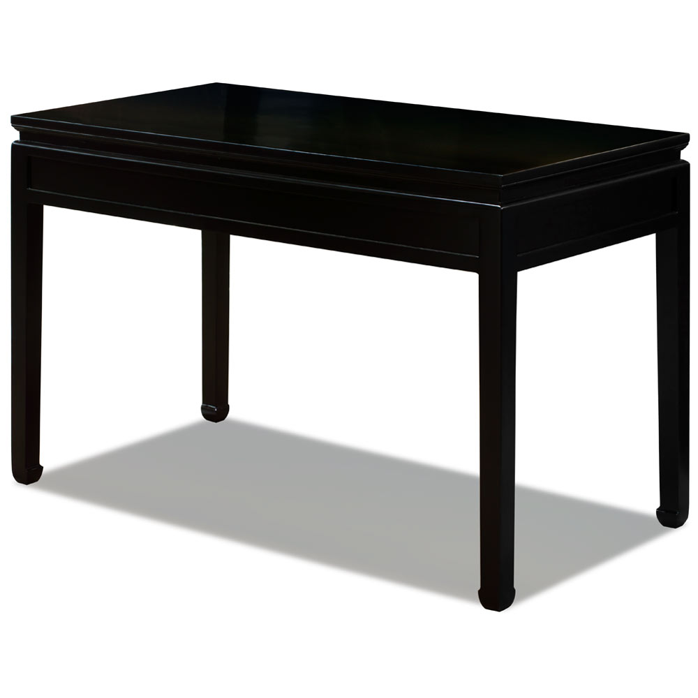 Matte Black Elmwood Chinese Longevity Desk with 3 Drawers