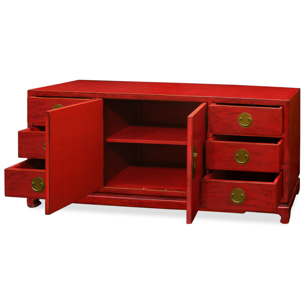 Distressed Red Elmwood Chinese Ming Sideboard