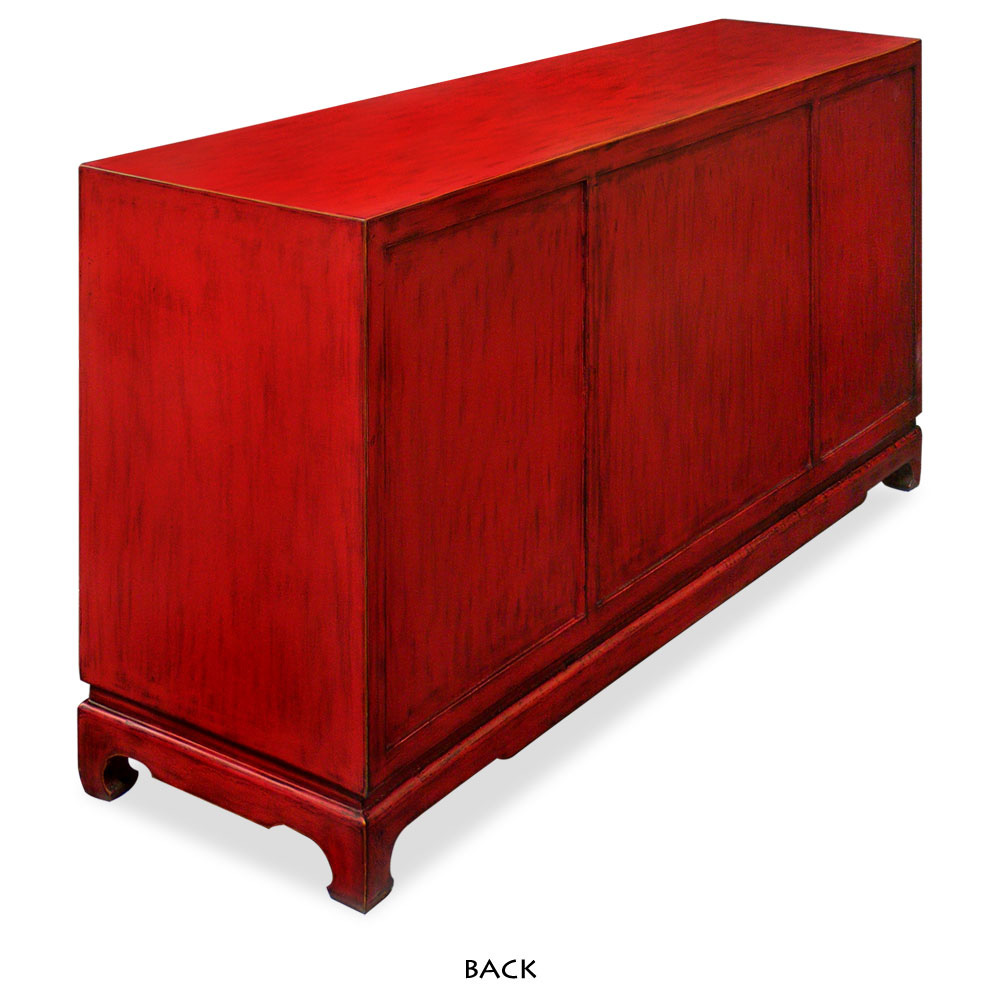 Distressed Red Elmwood Chinese Ming Sideboard