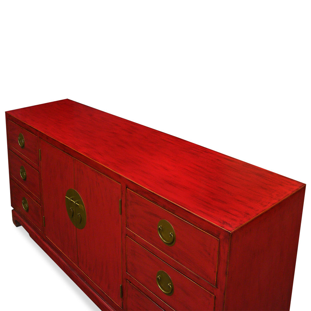 Distressed Red Elmwood Chinese Ming Sideboard