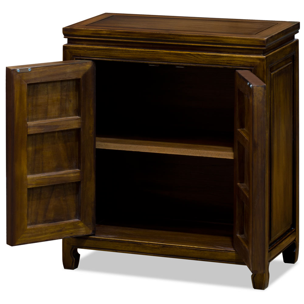 Distressed Mahogany Finish Elmwood Chinese Longevity Cabinet