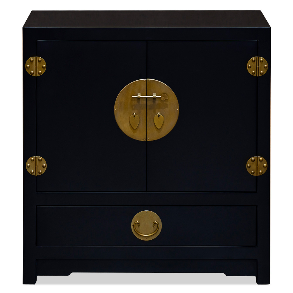 Matte Black Elmwood Chinese Ming Vanity Cabinet