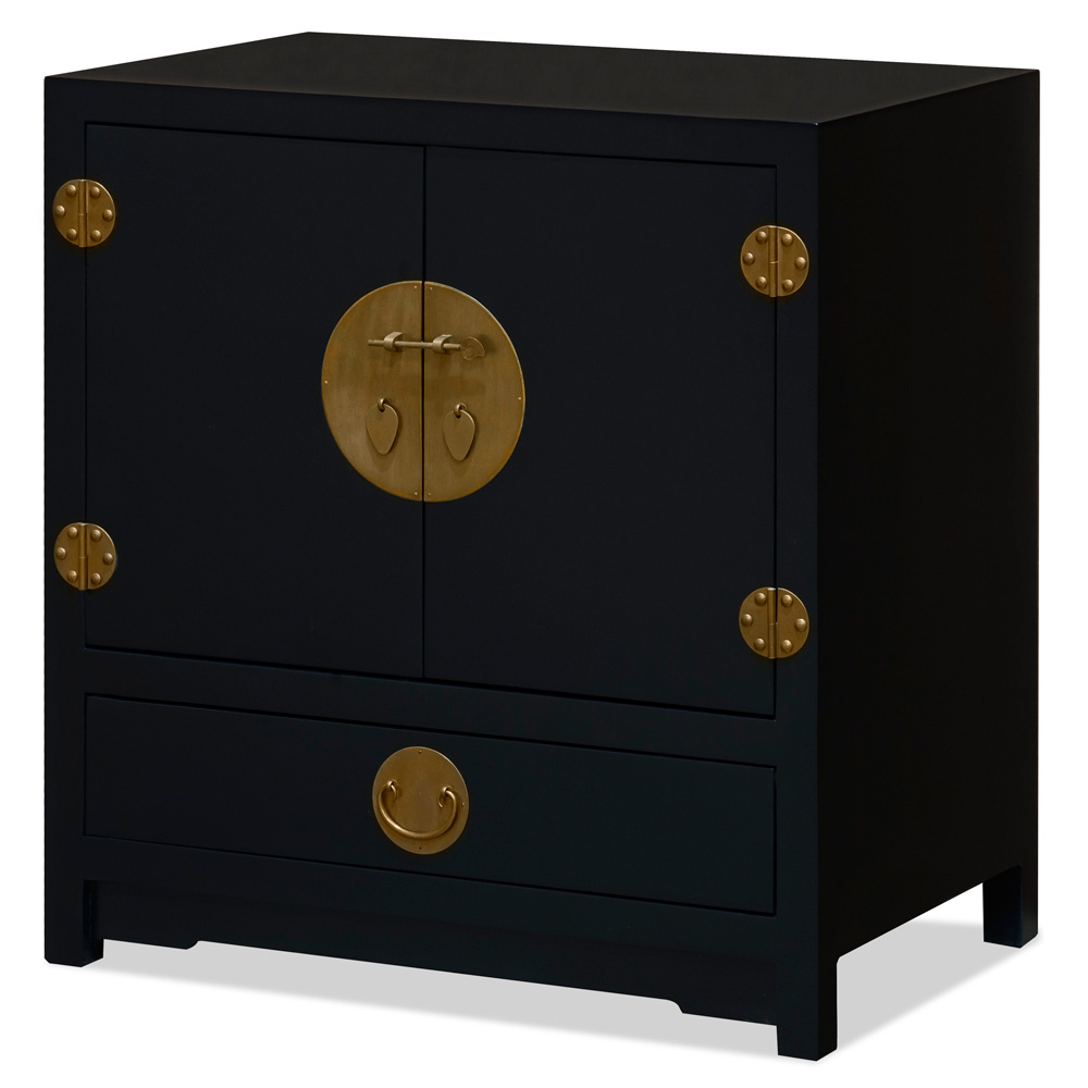 Matte Black Elmwood Chinese Ming Vanity Cabinet