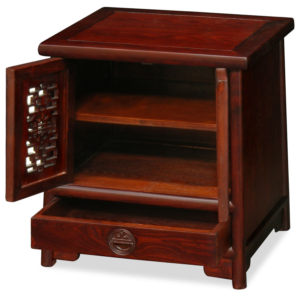 Dark Cherry Petite Elmwood Chinese Ming Cabinet with Lattice Doors