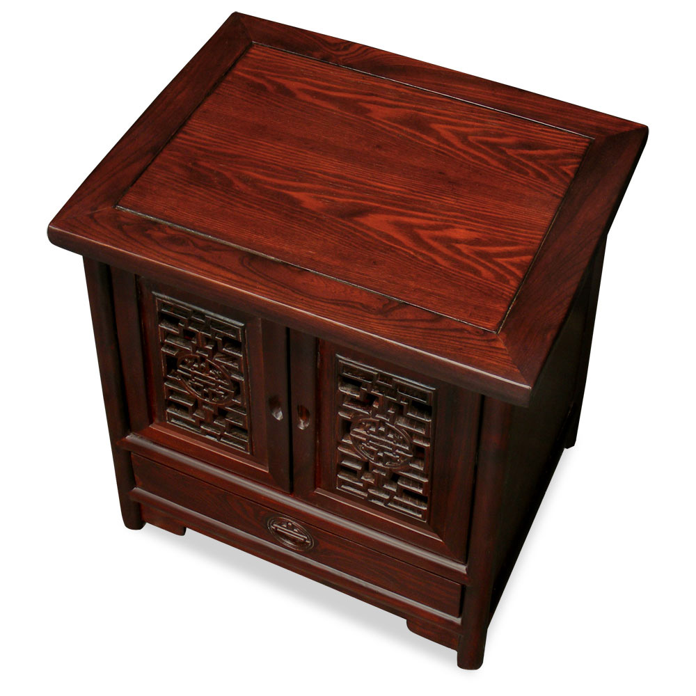 Dark Cherry Petite Elmwood Chinese Ming Cabinet with Lattice Doors