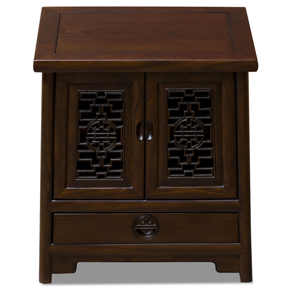 Dark Espresso Elmwood Chinese Longevity Nightstand