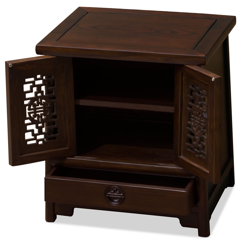 Dark Espresso Elmwood Chinese Longevity Nightstand