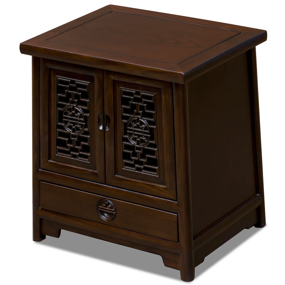 Dark Espresso Elmwood Chinese Longevity Nightstand