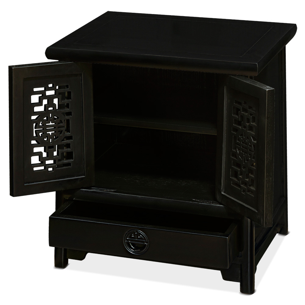 Black Petite Elmwood Ming Cabinet with Lattice Doors