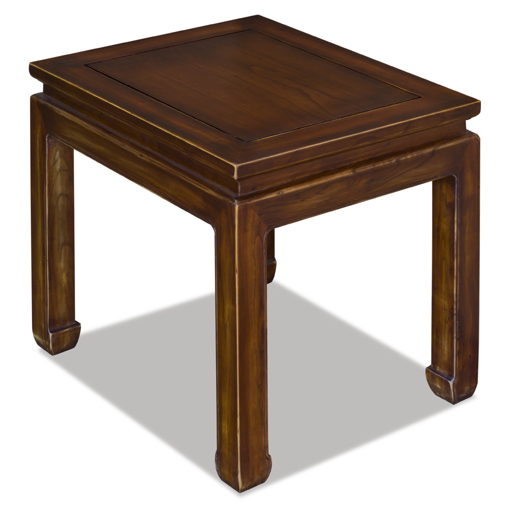 Distressed Mahogany Elmwood Chinese Ming Lamp Table