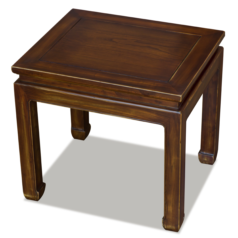 Distressed Mahogany Elmwood Chinese Ming Lamp Table