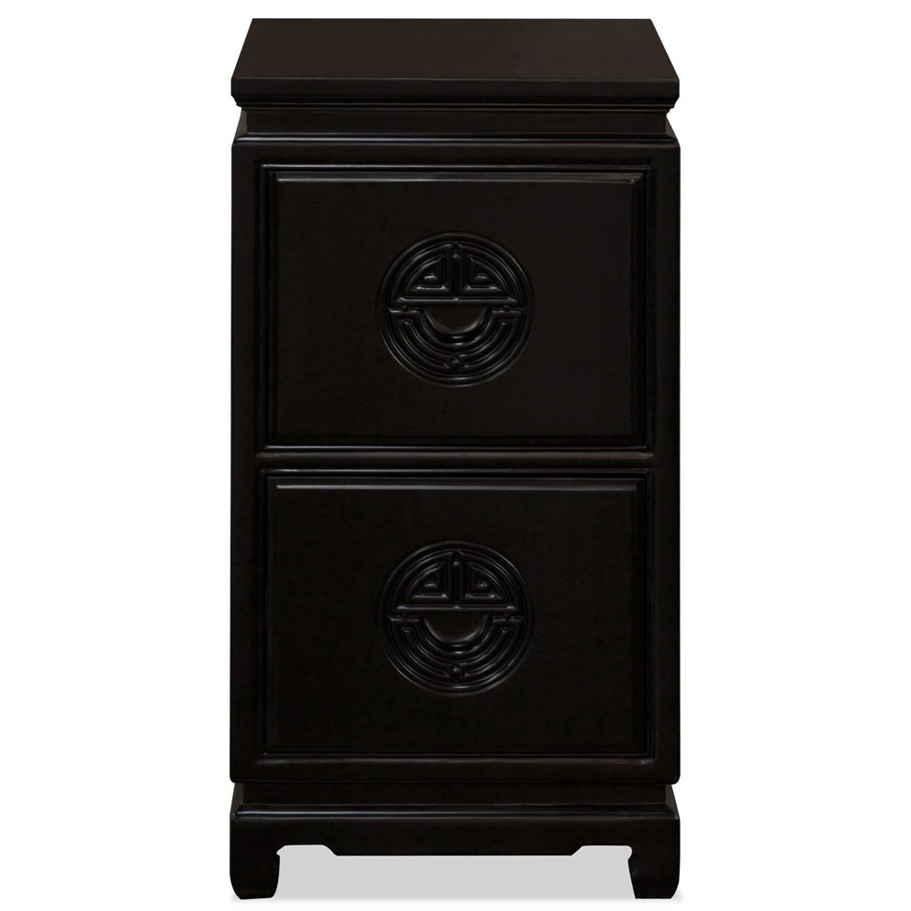 Black Elmwood Chinese Longevity 2 Drawer File Cabinet