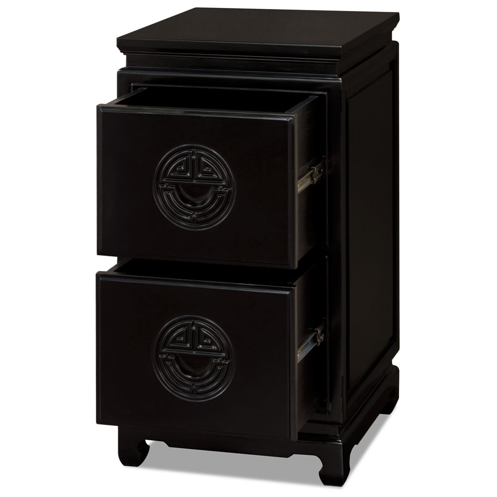 Black Elmwood Chinese Longevity 2 Drawer File Cabinet