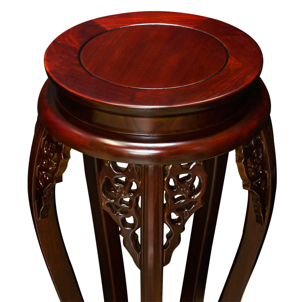 Mahogany Finish Elmwood Flower Motif Oriental Pedestal