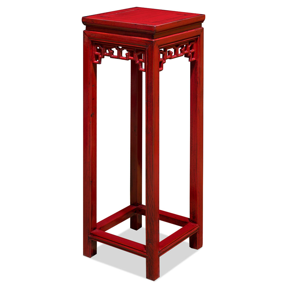 Distressed Red Elmwood Asian Pedestal