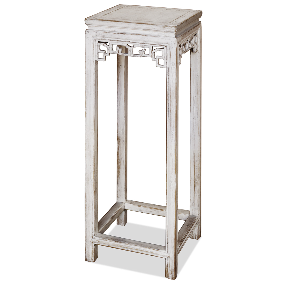 Distressed White Elmwood Asian Pedestal