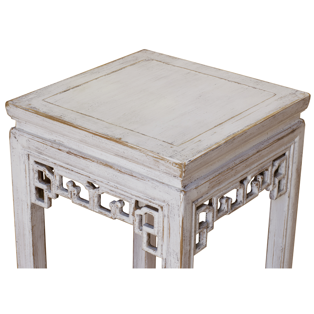 Distressed White Elmwood Asian Pedestal